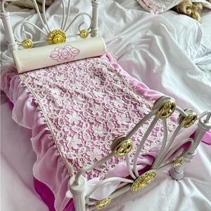 EUC Rebecca’s American Girl Pink and White Lace Doll Bed Set
